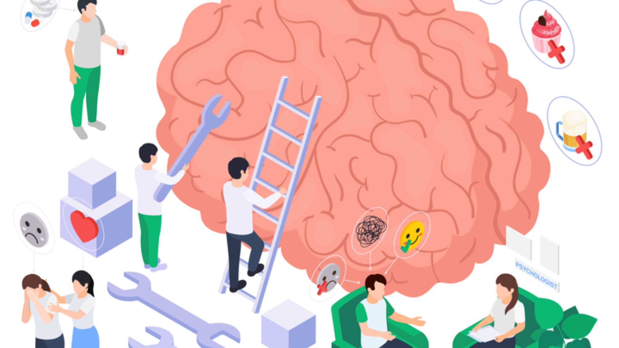 Mental health wellness composition with isometric icons of human organ gear tools emotional reactions and people vector illustration SSUCv3H4sIAAAAAAACA01RwWrDMAz9FeFzWDd2y71sDMrKeiw7KI6aaHOsYDnpRsm/T05b2MVIfk9Pz88X16Cyd/XFcQiT5oSZJbr6qXLUcpbEGFz9uFROM+ZJSY1rncdMnaFrfxc5Xsq9q93BM0VPzqamxvodq6cQMJJM6pbqznslDLn3mGizs3Xedt1H3psv8tnIn5XDztR+y2LbnCgQrj6OBn2fM6XhZmrmluRa4tRyKd0spmr4czFtD5Sh3HYJx5594plS6VtSn4pRihkD9KsvOJvnSKrgZRhFuUQDZzaEVQbKiT2wl6ggJ+inASNI6uzsCBNkkaBAg5QxE02EvpQKGFsYScZAMNsjJcH/8B9ga8ljY+h2f1jJHxRbMlaEt/0LnCQNFl/l8k8J0VW3NK9aumnJS5GaywfIt33msix/v1OwaOoBAAA=