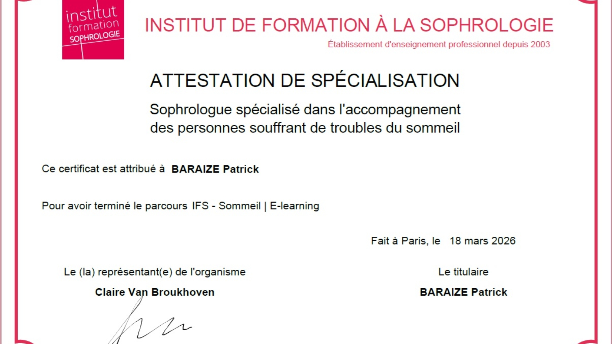 Spécialisation_Accompagnement des personnes souffrant de troubles du SOMMEIL